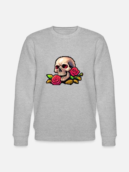8Bit Skull - Red eyes - Stanley/Stella CHANGER Unisex Organic Sweatshirt - heather grey