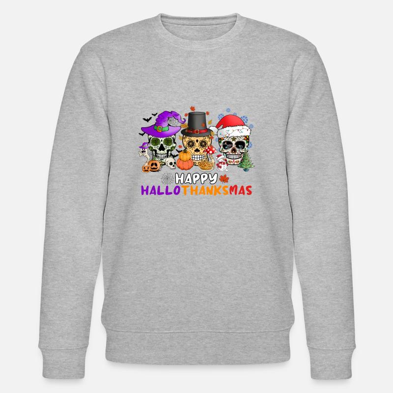 Happy Hallothankmas Sugar Skull - Stanley/Stella Unisex Bio-Sweatshirt CHANGER  - Grau meliert