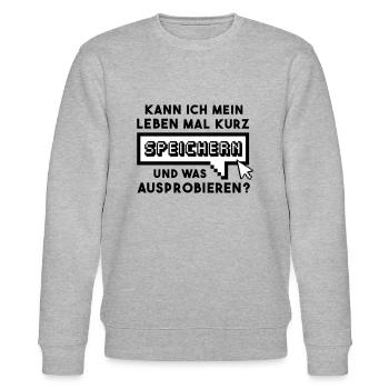 GAMER - Kann ich mein Leben mal kurz speichern... - Stanley/Stella Unisex Bio-Sweatshirt CHANGER  - Grau meliert - Vorne - Nik (191cm) & Marisol (170cm)