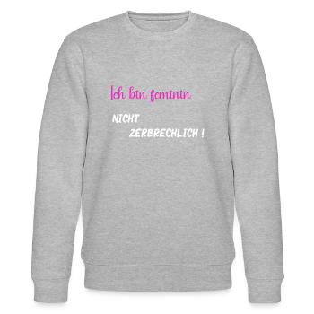 Ich bin feminin nicht zerbrechlich - PNK WT - Stanley/Stella Unisex Bio-Sweatshirt CHANGER  - Grau meliert - Vorne - Nik (191cm) & Marisol (170cm)