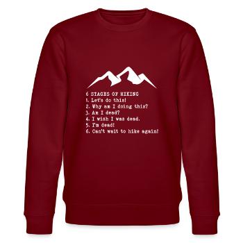 6 stages of hiking - Stanley/Stella Unisex Bio-Sweatshirt CHANGER  - Burgunderrot - Vorne - Nik (191cm) & Marisol (170cm)