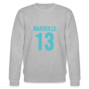 Marseille 13 bleu - Sweat bio CHANGER Stanley/Stella Unisexe - gris chiné - Devant - Nik (191cm) & Marisol (170cm)