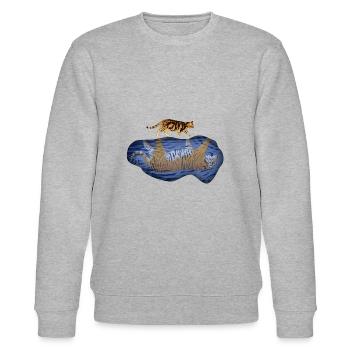 Katze gegen Tiger Reflexionspfütze - Stanley/Stella Unisex Bio-Sweatshirt CHANGER  - Grau meliert - Vorne - Nik (191cm) & Marisol (170cm)