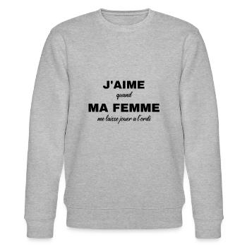 J'aime ma femme jouer ordi cadeau humour homme - Sweat bio CHANGER Stanley/Stella Unisexe - gris chiné - Devant - Nik (191cm) & Marisol (170cm)