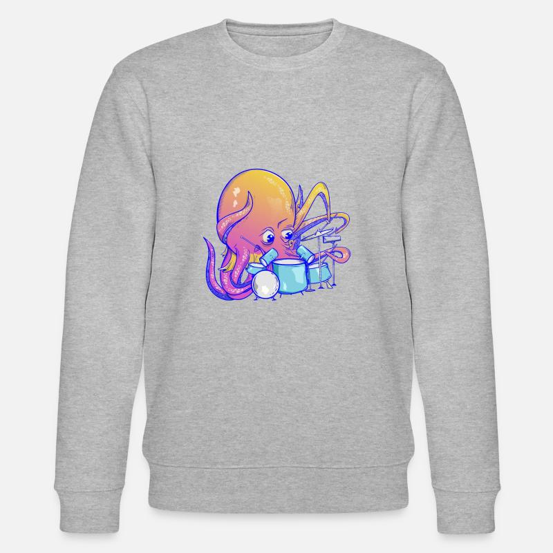 Oktopus spielt Schlagzeug - Stanley/Stella Unisex Bio-Sweatshirt CHANGER  - Grau meliert