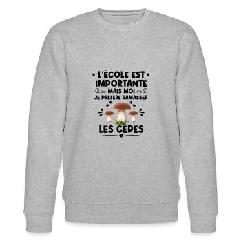 Cadeau cèpes humour champignons cèpes l'école est - Sweat bio CHANGER Stanley/Stella Unisexe - gris chiné - Devant - Nik (191cm) & Marisol (170cm)