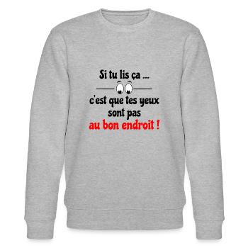 ne lis pas !! - Sweat bio CHANGER Stanley/Stella Unisexe - gris chiné - Devant - Nik (191cm) & Marisol (170cm)