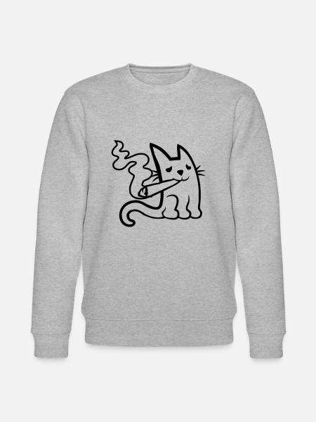 Weed Joint Drugs Cat - Stanley/Stella CHANGER Unisex Organic Sweatshirt - heather grey