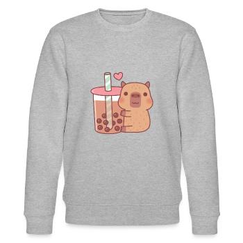Süßes kleines Capybara umarmt Bubble Tea - Stanley/Stella Unisex Bio-Sweatshirt CHANGER  - Grau meliert - Vorne - Nik (191cm) & Marisol (170cm)