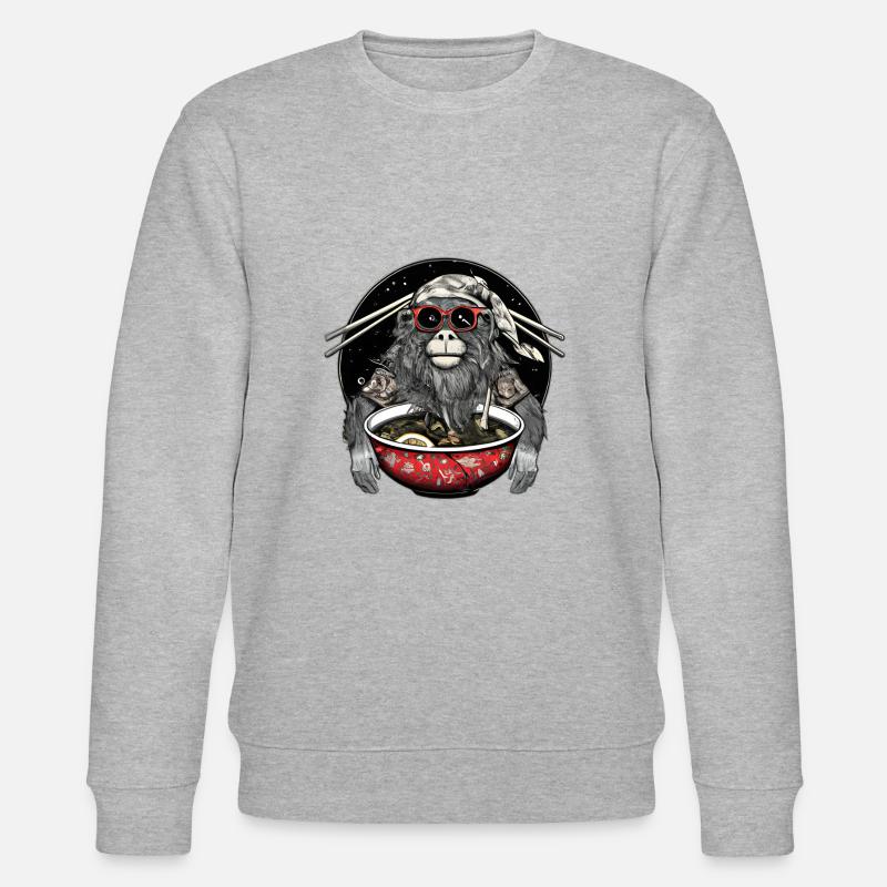 Hipster monkey enjoys ramen noodles design - Stanley/Stella CHANGER Unisex Organic Sweatshirt - heather grey