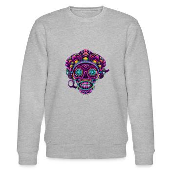 Farbenfroher Mexikanischer TrippyTotenkop - Stanley/Stella Unisex Bio-Sweatshirt CHANGER  - Grau meliert - Vorne - Nik (191cm) & Marisol (170cm)