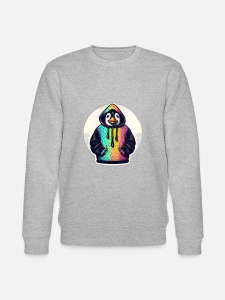 Pinguin mit Bunten Pullover - Stanley/Stella Unisex Bio-Sweatshirt CHANGER  - Grau meliert