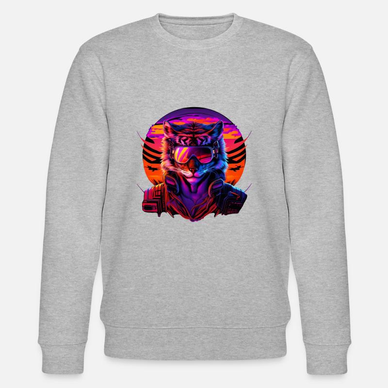 Retro Emblems - Animal - Pilot Tiger - Stanley/Stella Unisex Bio-Sweatshirt CHANGER - Grau meliert