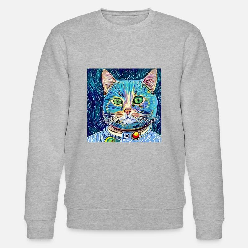 Chat astronaute van gogh - Sweat bio CHANGER Stanley/Stella Unisexe - gris chiné