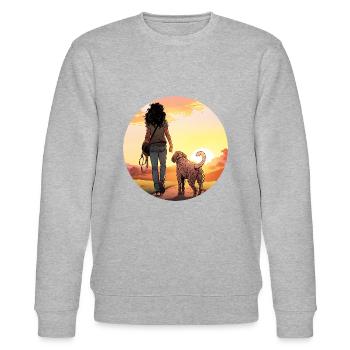 Frau mit Hund im Park - Stanley/Stella Unisex Bio-Sweatshirt CHANGER  - Grau meliert - Vorne - Nik (191cm) & Marisol (170cm)