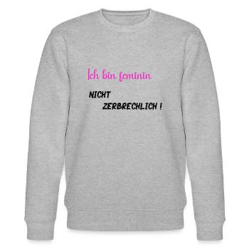 Ich bin feminin, nicht zerbrechlich - PNK BLK - Stanley/Stella Unisex Bio-Sweatshirt CHANGER  - Grau meliert - Vorne - Nik (191cm) & Marisol (170cm)