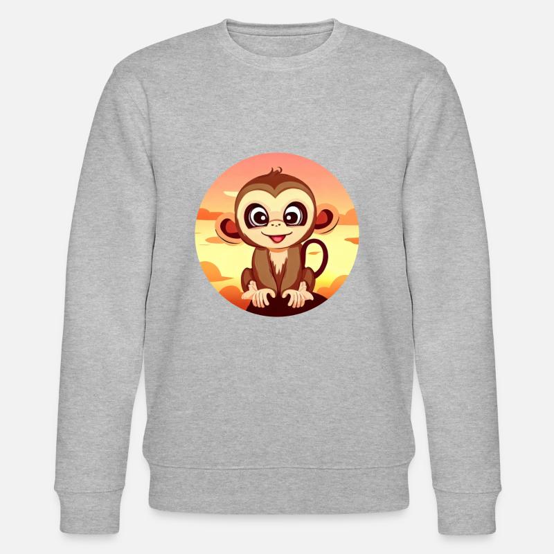 Monkey Chimpanzee Round Sunset - Stanley/Stella CHANGER Unisex Organic Sweatshirt - heather grey