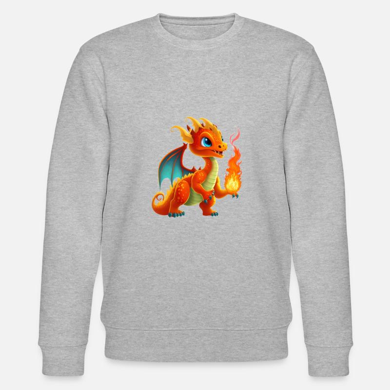 Flammiger Freund: Süßer Cartoon-Drache - Stanley/Stella Unisex Bio-Sweatshirt CHANGER  - Grau meliert