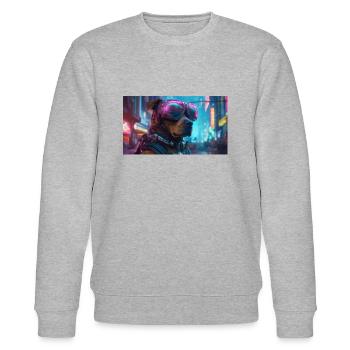 American Bulldog in Cyberpunk-Style - Stanley/Stella Unisex Bio-Sweatshirt CHANGER  - Grau meliert - Vorne - Nik (191cm) & Marisol (170cm)
