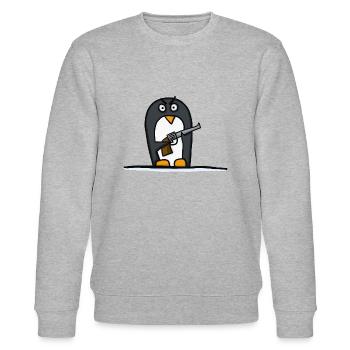 Penguin with pistol - Stanley/Stella CHANGER Unisex Organic Sweatshirt - heather grey - Front - Nik (191cm) & Marisol (170cm)