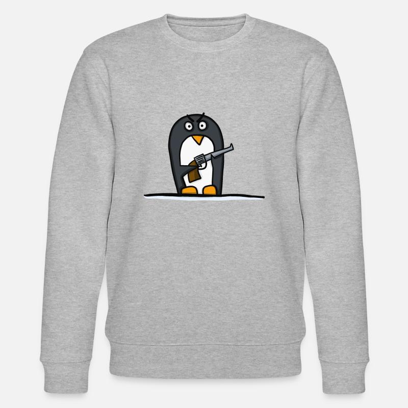 Pinguin mit Pistole - Stanley/Stella Unisex Bio-Sweatshirt CHANGER  - Grau meliert
