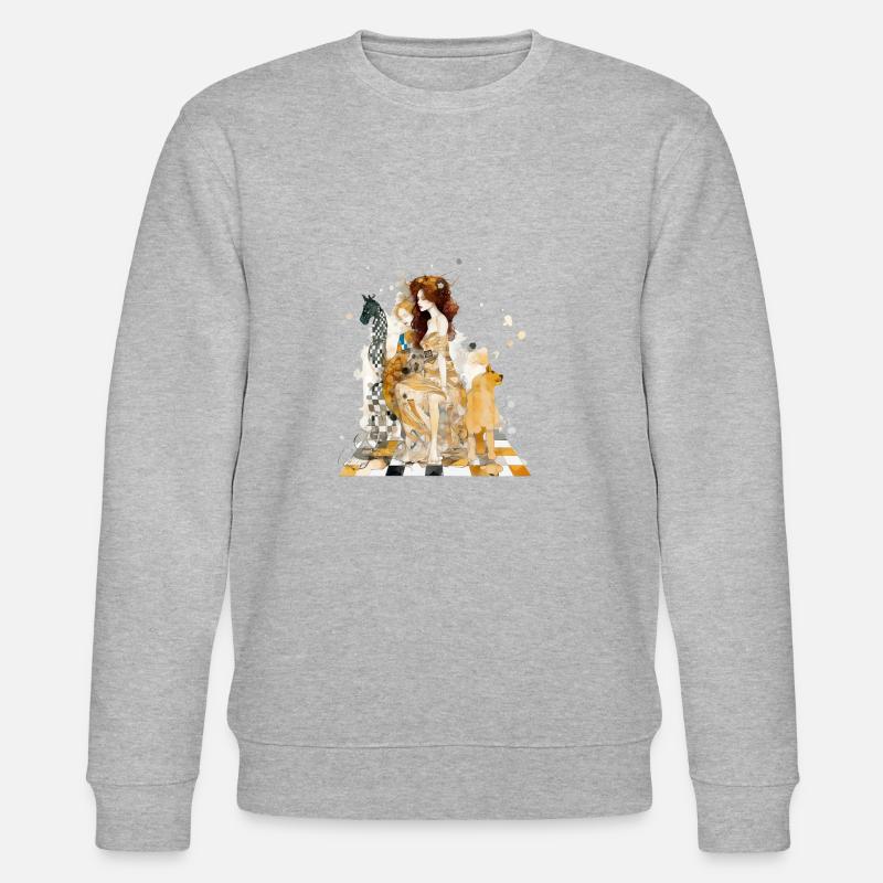 Femme et girafe échiquéenne - Sweat bio CHANGER Stanley/Stella Unisexe - gris chiné