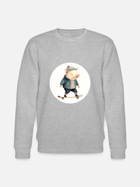 Piggy rides skateboard - Stanley/Stella CHANGER Unisex Organic Sweatshirt - heather grey
