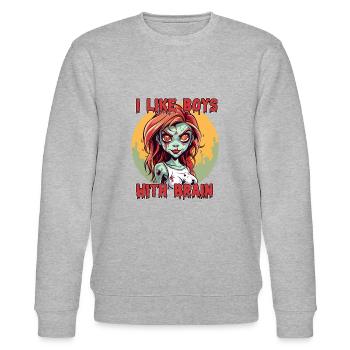 Zombie - I LIKE BOYS WITH BRAIN - Stanley/Stella Unisex Bio-Sweatshirt CHANGER  - Grau meliert - Vorne - Nik (191cm) & Marisol (170cm)