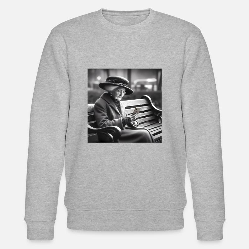 Oma mit Smartphone - Stanley/Stella Unisex Bio-Sweatshirt CHANGER  - Grau meliert
