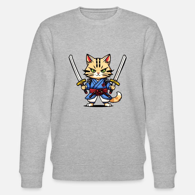Samurai Cat #30 - Stanley/Stella CHANGER Unisex Organic Sweatshirt - heather grey