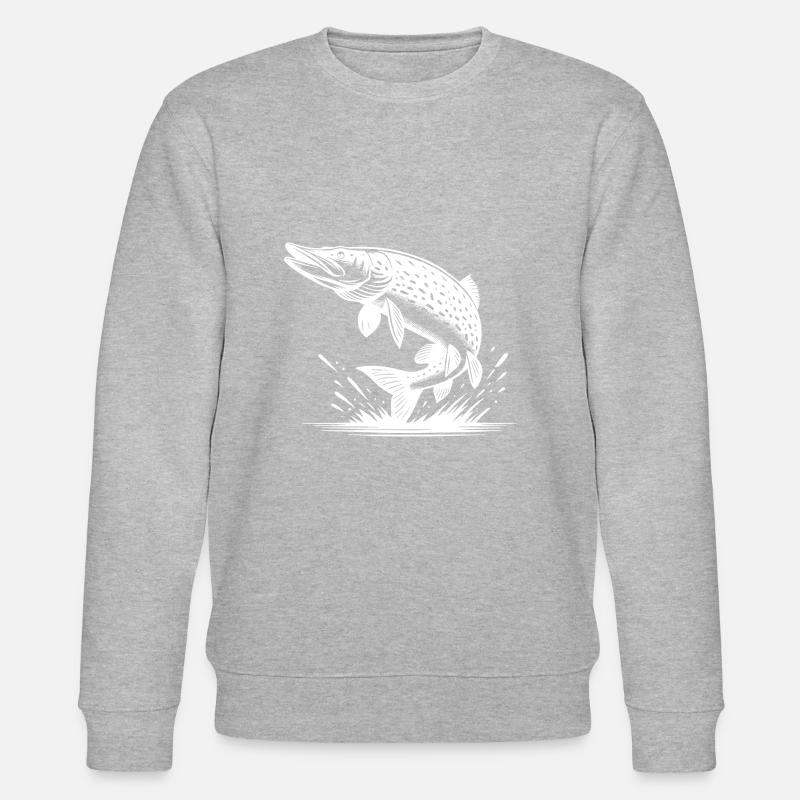 Big Leaping Pike Fish - Stanley/Stella CHANGER Unisex Organic Sweatshirt - heather grey