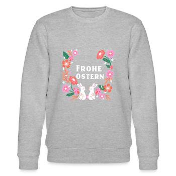 Frohe Ostern mit Blumen und weißen Hasen - Stanley/Stella Unisex Bio-Sweatshirt CHANGER  - Grau meliert - Vorne - Nik (191cm) & Marisol (170cm)