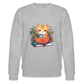 niedliche Katze in Tasse - Stanley/Stella Unisex Bio-Sweatshirt CHANGER  - Grau meliert - Vorne - Nik (191cm) & Marisol (170cm)