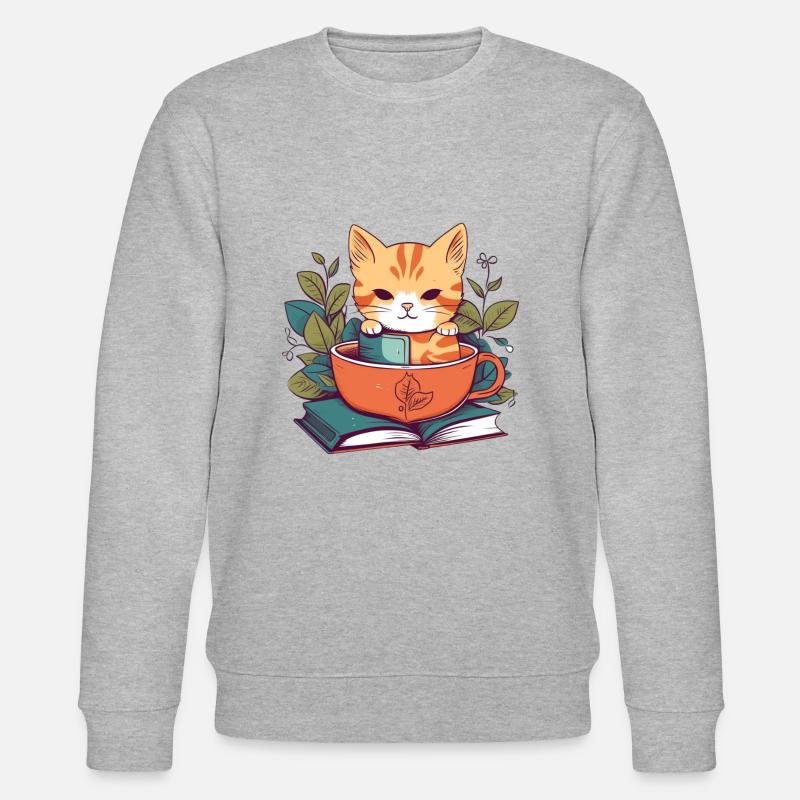 Chat mignon dans une tasse - Sweat bio CHANGER Stanley/Stella Unisexe - gris chiné