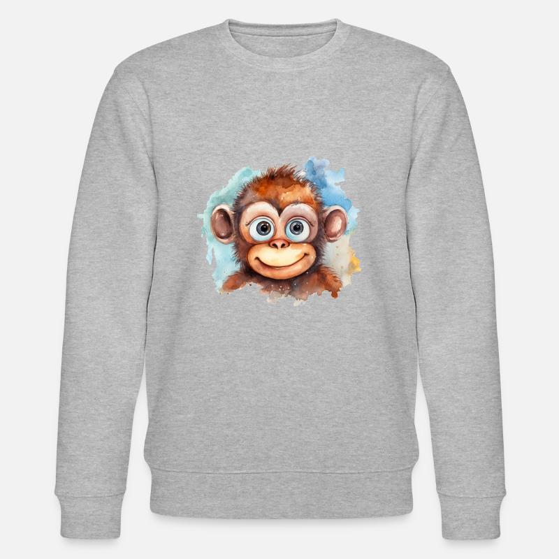 Singe Dessin Aquarelles - Sweat bio CHANGER Stanley/Stella Unisexe - gris chiné