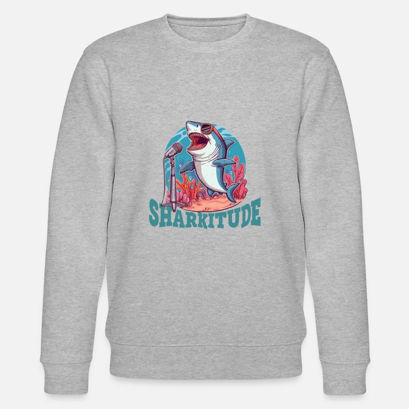 Sharkitude Shark Singing With Attitude - Stanley/Stella CHANGER Unisex Organic Sweatshirt - heather grey