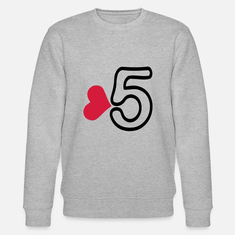Nummer 5 und roten Herzen - Stanley/Stella Unisex Bio-Sweatshirt CHANGER  - Grau meliert