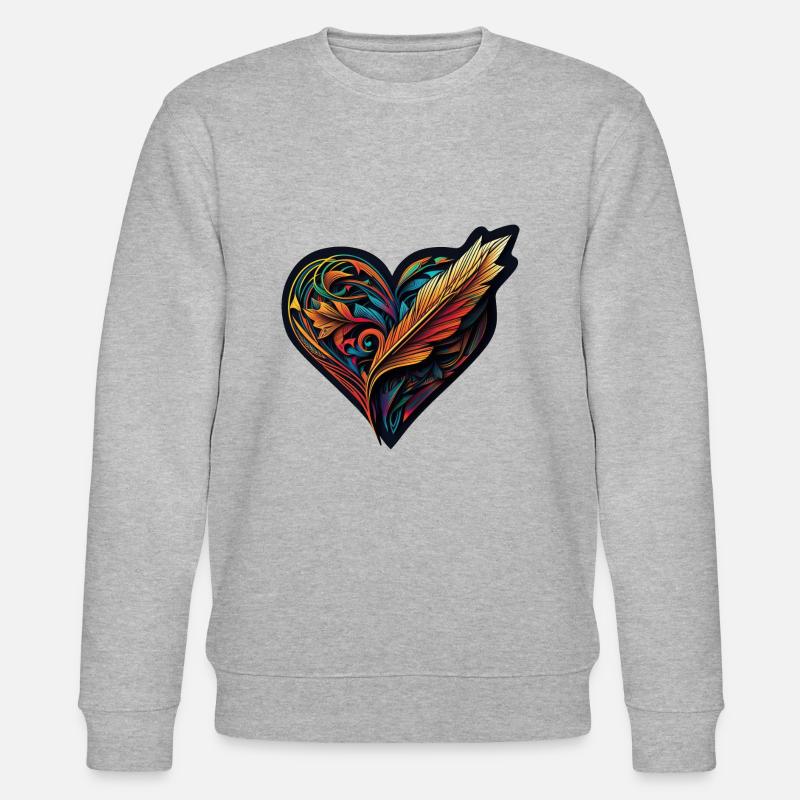 artistic heart, pattern of feathers - Stanley/Stella CHANGER Unisex Organic Sweatshirt - heather grey