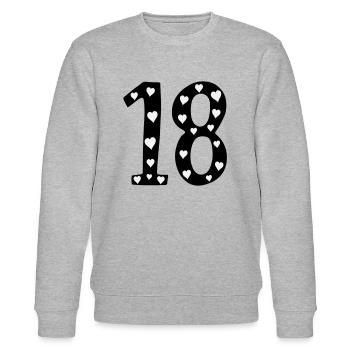 18 Anniversaire Coeur - Sweat bio CHANGER Stanley/Stella Unisexe - gris chiné - Devant - Nik (191cm) & Marisol (170cm)
