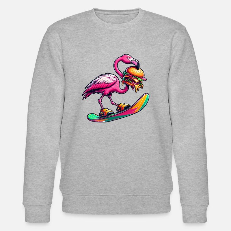 Flamingo Snowboarder with Burger - Stanley/Stella CHANGER Unisex Organic Sweatshirt - heather grey