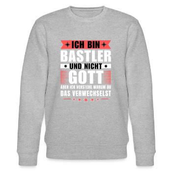 Ich bin Bastler und nicht Gott - Stanley/Stella Unisex Bio-Sweatshirt CHANGER  - Grau meliert - Vorne - Nik (191cm) & Marisol (170cm)