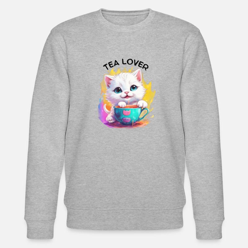 Katze mit Tee - Stanley/Stella Unisex Bio-Sweatshirt CHANGER  - Grau meliert