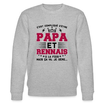 Papa et RENNAIS Idée Cadeau Citation - Sweat bio CHANGER Stanley/Stella Unisexe - gris chiné - Devant - Nik (191cm) & Marisol (170cm)