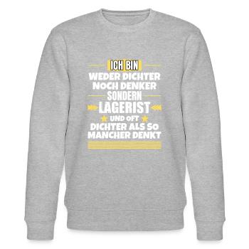 Weder Dichter noch Denker, sondern Lagerist - Stanley/Stella Unisex Bio-Sweatshirt CHANGER  - Grau meliert - Vorne - Nik (191cm) & Marisol (170cm)
