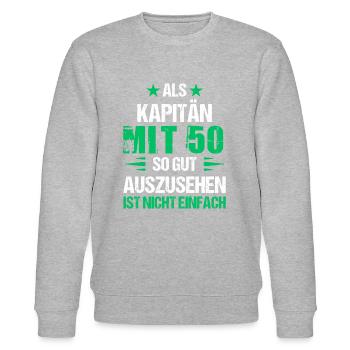 At 50 handsome captain - Stanley/Stella CHANGER Unisex Organic Sweatshirt - heather grey - Front - Nik (191cm) & Marisol (170cm)