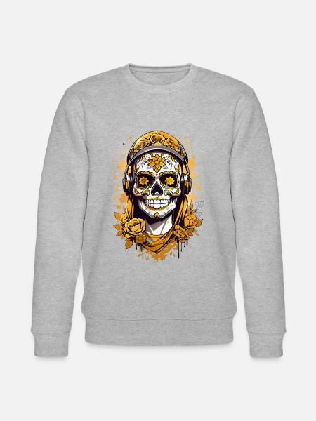 Golden Sugar Skull - Stanley/Stella CHANGER Unisex Organic Sweatshirt - heather grey