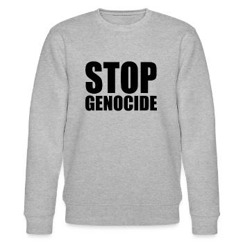 Stop genocide - Stanley/Stella CHANGER Unisex Organic Sweatshirt - heather grey - Front - Nik (191cm) & Marisol (170cm)