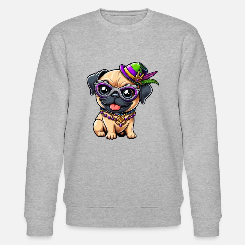 Mardi Gras Mops Comic-Stil - Stanley/Stella Unisex Bio-Sweatshirt CHANGER  - Grau meliert