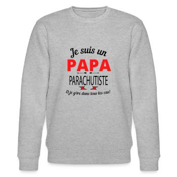 Papa PARACHUTISTE - Sweat bio CHANGER Stanley/Stella Unisexe - gris chiné - Devant - Nik (191cm) & Marisol (170cm)