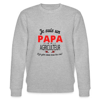 Papa et AGRICULTEUR - Sweat bio CHANGER Stanley/Stella Unisexe - gris chiné - Devant - Nik (191cm) & Marisol (170cm)